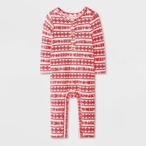 NEW Cat & Jack Baby Christmas Holiday Fair Isle Ribbed Romper